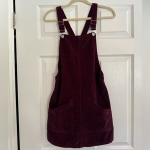 Topshop Corduroy Overall Dress - Maroon